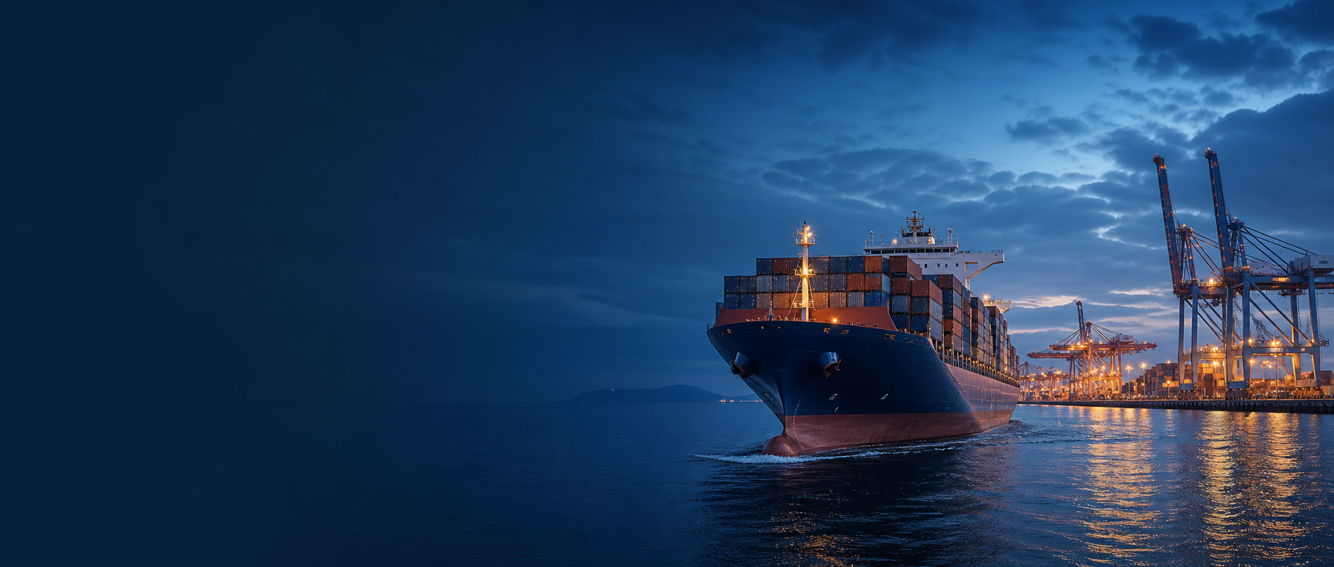 Cargo vessel approaching a modern international seaport