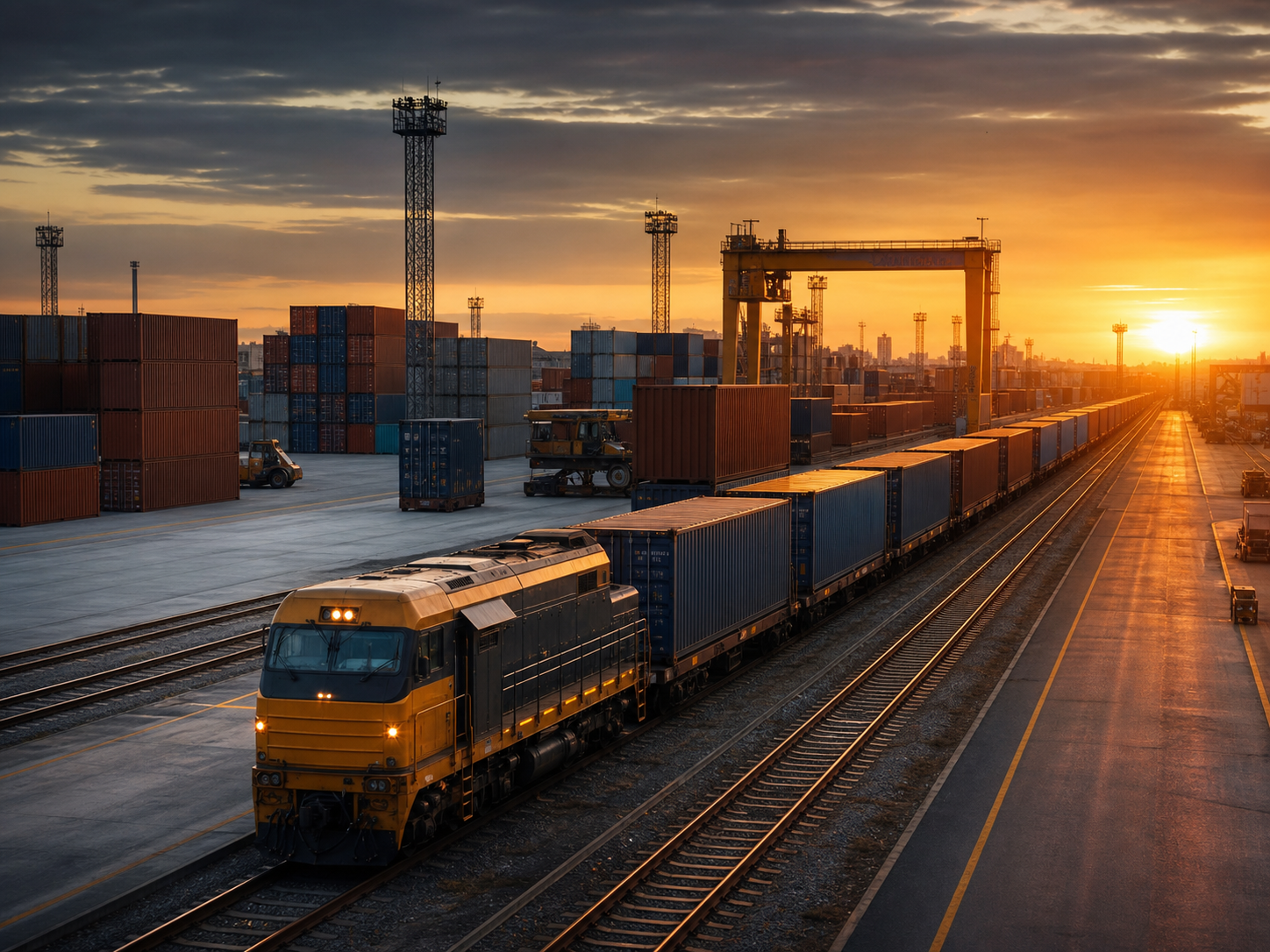 Container freight train at an intermodal terminal